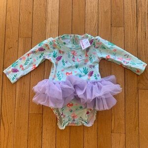 Ruffle Butts Tulle skirted one piece rashguard in Mermaid Princess print